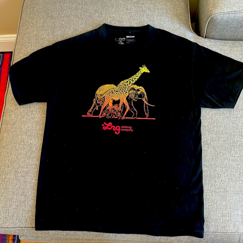 Black LRG giraffe skate tee with rasta fade